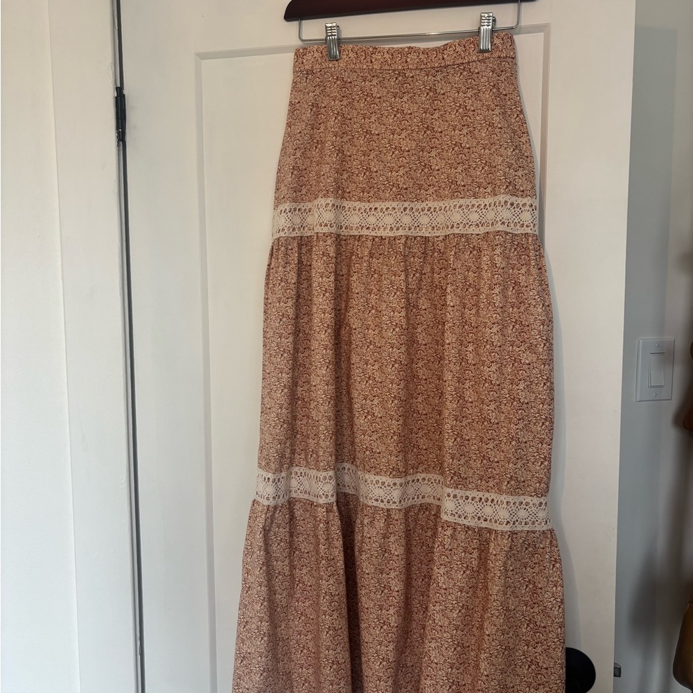 70s Floral and Lace Maxi Skirt
